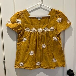Madewell Marigold Yellow Floral Embroidered Butterfly Top, Size XS
